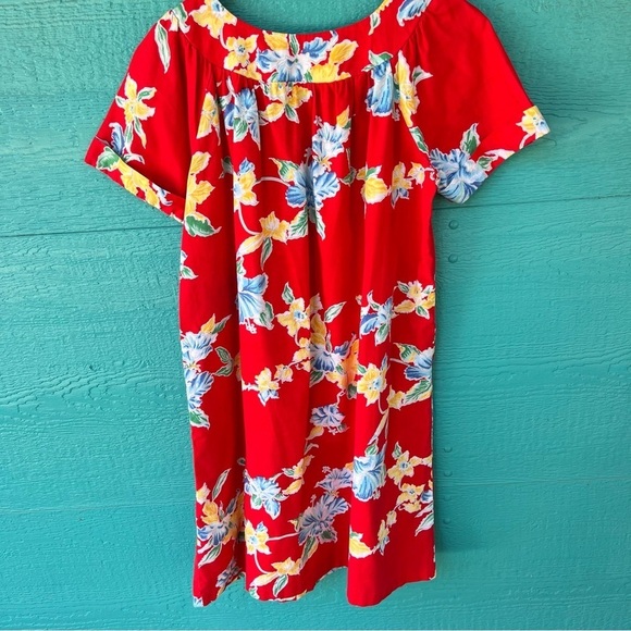 TRADITIONAL HAWAIIAN MUU-MUU FLORAL PRINT DRESS WITH POCKETS SIZE LARGE - Picture 7 of 7